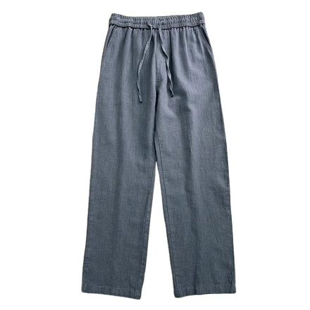OEM custom logo embroidery printed design high-end pure linen summer trousers loose wide-leg straight casual trousers