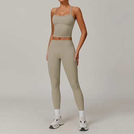 Women Workout Leggings Moisture-wicking Running Sleeveless Top Yoga Fitness Sports Wear Women Active Wear Set