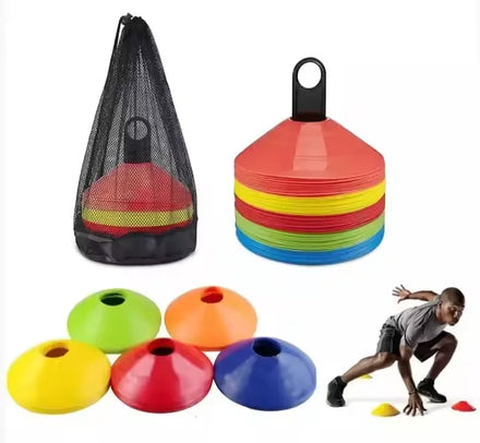 Pro Disc Cones Set of 50 Plastic Flexible Agility Soccer Cones Carry Bag Holder for Sports Training Football Basketball Coaching