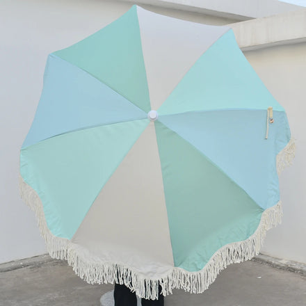 Commercial Vintage Beach Umbrellas Bulk - 6ft UV Protection Cotton Canopy with Tassel Trim Heavy Duty for Resorts & Hotels