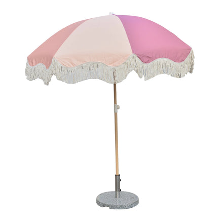 Premium Resort Parasol - Oversized Vintage Cotton Umbrella with Elegant Fringe Commercial Grade for Poolside & Beach Clubs