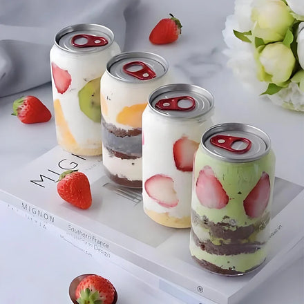 250ml 330ml 400ml 450ml 500ml Transparent PET Cake Cans Full Open Pull Ring Lid Pop Top Beverages Food Coffee Soda Cream