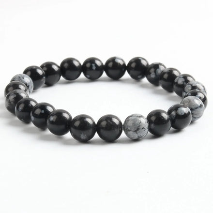 Fashion 8mm Stone Unisex Snowflake Obsidian Bracelets for Energy Hand Fashion Jewelry