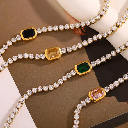 Dreamshow Shining Zircon Bracelet Fashion Tennis Chain Jewelry Gold Plated Stainless Steel Bracelet