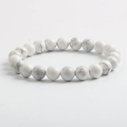 Hot Selling Unisex 8mm Polished Natural stone Jewelry White Howlite Bracelet for Gifts