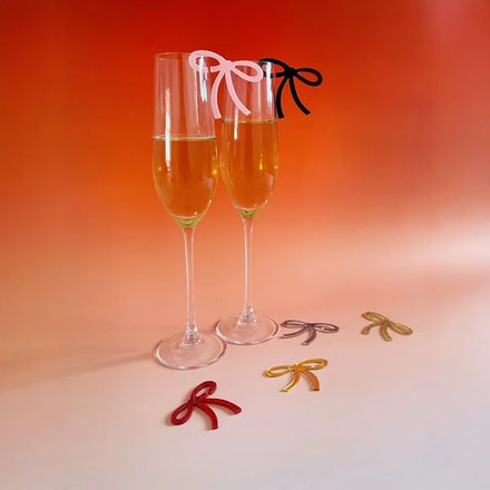 New Glass Clear Logo Restaurant Toppers Personalized Wedding Custom Bow Acrylic Drink Tags