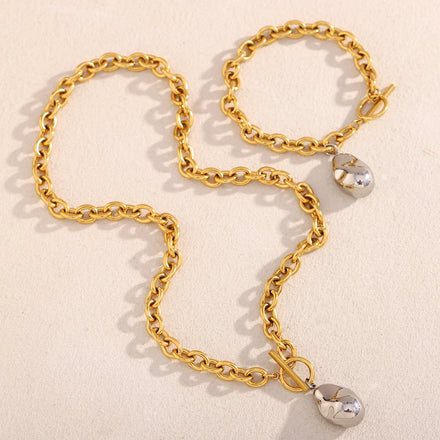 Dreamshow Peanut Mix Color Charm Necklace Gold Plated Jewelry Set Stainless Steel Necklace Bracelet