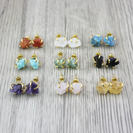Zooying Fashion Earring Raw Natural Stone Gemstone Healing Crystal Stud Gold Filled Fine Studs Earrings Fashion Jewelry