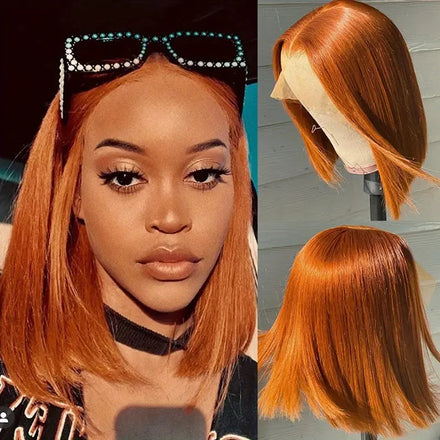 Cheveux Humain Perruques-Naturel 10 Inch Ginger Short Bob Wig Lace Front Pixie Cut Human Hair Wigs for Black Women