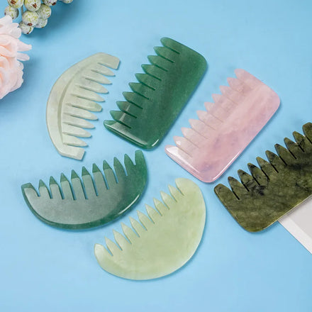100% Natural Body Neck Head Scraping Therapy Rose Quartz Green Jade Comb Gua Sha Massage Tool Wholesale OEM
