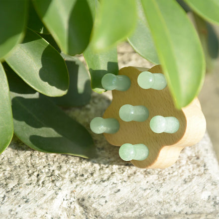 New Design Meridian Wooden Comb with Green Jade Stone Scalp Massager Head Stress Relax GUA SHA Comb Massage Tool Wholesale
