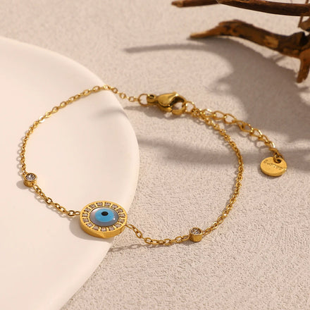 Dreamshow Evil Eye Jewelry Enamel Charm Bracelet Bead Chain Gold Plated Jewelry Stainless Steel Bracelet