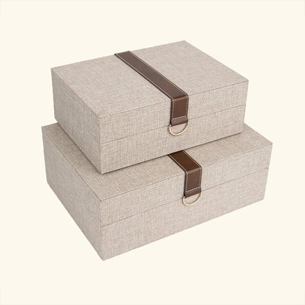 2PCS Flip Canvas Box MDF Wooden Packaging Gift Box Canvas Leather Wooden Box Insert-two Piece Set