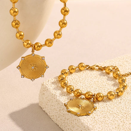 Dreamshow Beaded Statement Jewelry Set Engraved Zircon North Star Charm Necklace Gold Plated Stainless Steel Jewelry Set