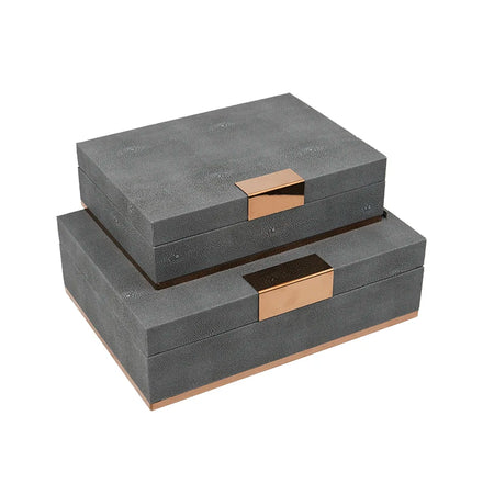 2PCS Rectangle Leather Storage Gift Box Packaging Fish Roe Pattern Wooden Box Metal Decoration SABER Certificate