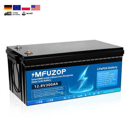 DATOUBOSS EU Germany Warehouse 10 Year Life Span12V 300Ah LiFePO4 Lithium Battery with BMS Solar for RV Off-grid