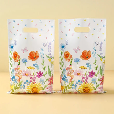 Spring Butterfly and Wild Flowers Gift Wrap Candy Bag Plastic Packaging for Baby Shower Birthday Party Shipping Bags Party Decor