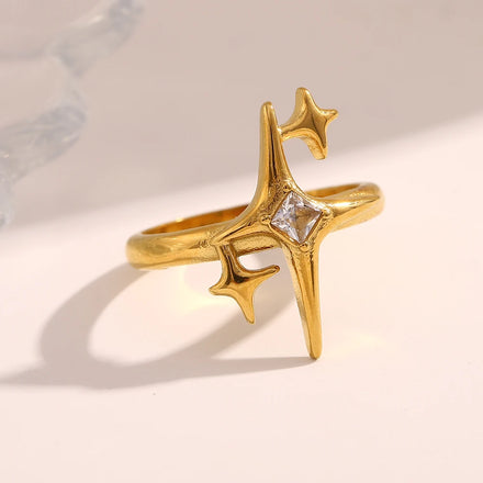 Dreamshow North Star Zircon Jewelry Fashion Gold Plated Rings Anti Tarnish Jewelry Stainless Steel Rings
