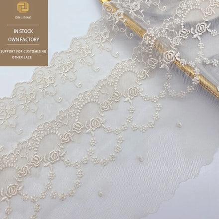 Water-Soluble Mesh Lace Embroidery Polyester Filament Fabric Elegant Wavy Design for Clothing Shoes Bags Home Fashion