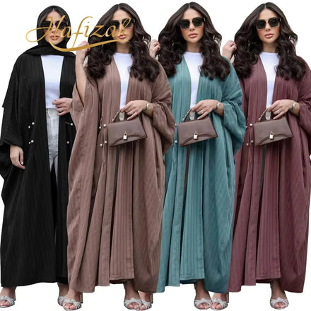 Hafizah 2026 Dubai Luxury Multi Color Pleated Muslim Open Abaya Modest Kimono