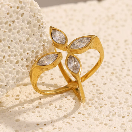 Dreamshow Zircon Jewelry Cross Fashion Jewelry Rings 18k Gold Plated Stainless Steel Jewelry