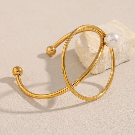 Dreamshow Imitation Pearl Twisted Cuff Bangle 18k Gold Plated Fashion Jewelry Bangles Stainless Steel Jewelry