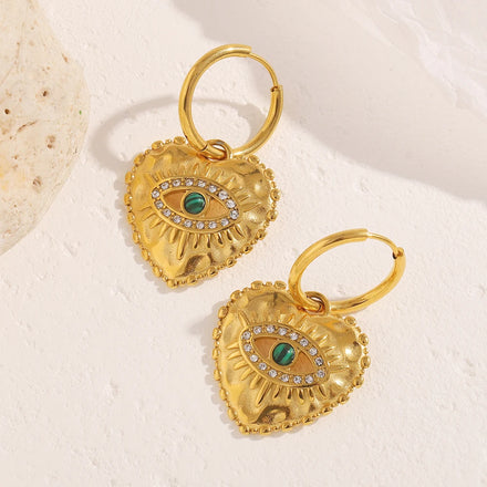 Dreamshow Vintage Jewelry Malachite Gemstone Evil Eye Pendant Earring 18k Gold Plated Stainless Steel Jewelry