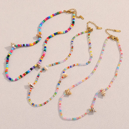 Dreamshow Colorful Acrylic Beaded Jewelry Shell Charm Necklace Summer Fashion Stainless Steel Jewelry