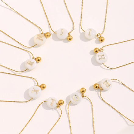 Dreamshow Beaded Jewelry Initial Letter Charm Necklace 18k Gold Plated Stainless Steel Jewelry
