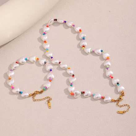 Dreamshow Acrylic Heart Beaded Jewelry Fashion Chain Necklace Colorful Jewelry Set Stainless Steel Necklace