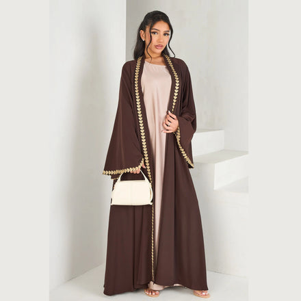 2026 EID New Fashion Elegant Open Abaya Dubai Cardigan Kimono Long Sleeve Maxi Dress in Nida Material for Modest Muslim Women