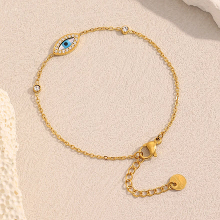 Dreamshow Enamel Jewelry Evil Eye Chain Bracelet Gold Plated Charm Bracelet Stainless Steel Jewelry