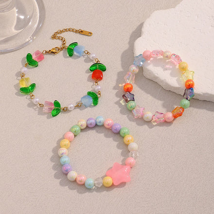 Dreamshow Summer Fashion Acrylic Colorful Jewelry Beaded Bracelet Fashion Women Jewelry