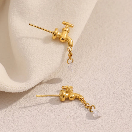 Dreamshow Faucet Fashion Stud Earrings 18k Gold Plated Jewelry Stainless Steel Earrings