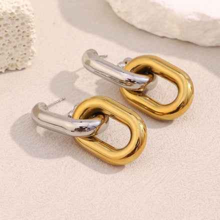 Dreamshow Mix Color Hollow Chain Earring 18k Gold Plated Jewelry Fashion Stud Earrings Stainless Steel Jewelry