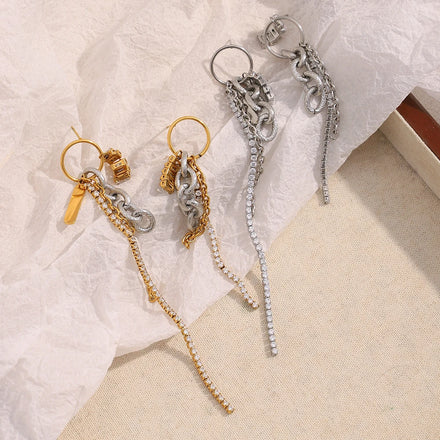 Dreamshow Zircon Jewelry Tassel Earrings 18k Gold Plated Jewelry Stainless Steel Hoop Earring