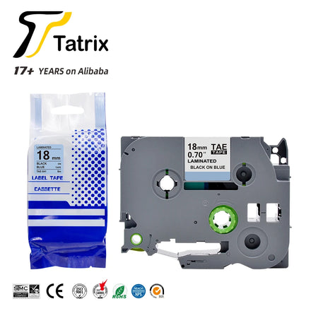 Tatrix TZ541 TZe541 TZ-541 TZe-541 18mm Black on Blue Compatible Laminated Label Tape Cartridge for Brother P Touch PT-310