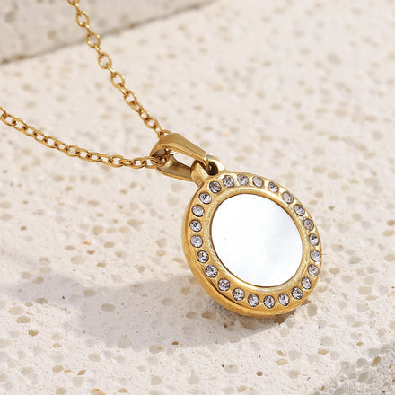 Dreamshow Shell Necklace Vintage Jewelry Zircon 18k Gold Plated Stainless Steel Pendant Necklace
