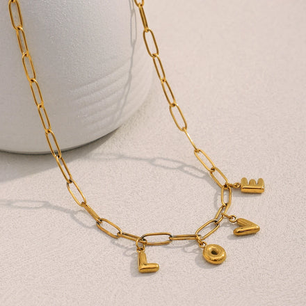 Dreamshow Initial Letter Love Charm Necklace Paper Clip Chain Necklace Gold Plated Stainless Steel Jewelry