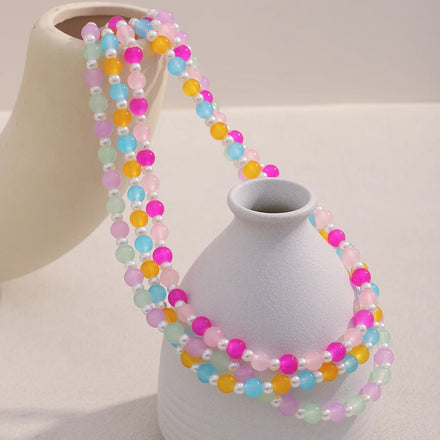 Dreamshow Colorful Acrylic Beaded Necklace Fashion Jewelry Necklace Stainless Steel Necklace Set