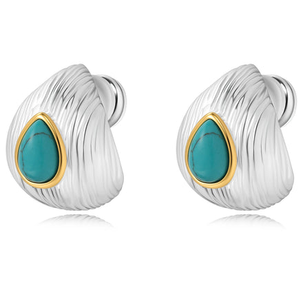New Brass Electroplated Gold Inlaid Models Turquoise Tiger Eye Stone Drop Stud Earrings Jewelry Factory Wholesale