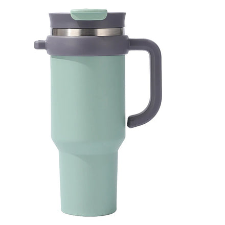 40oz Double Wall Vacuum Tumbler Stainless Steel Cup with Handle & Dual Straw Lids for Travel
