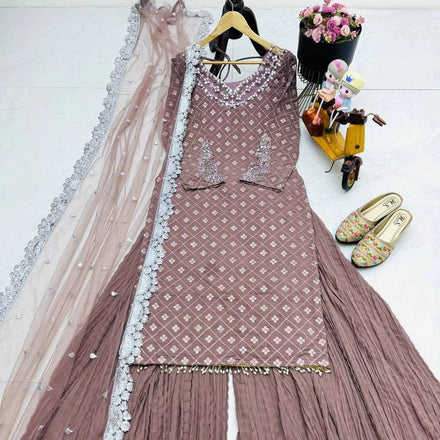 Luxury Designer Top Palazzo Dupatta Collection New Arrival Comfort Silky Georgette Mirror Work Embroidery for Parties Seasonal
