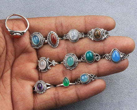 Excellent Quality Best Selling Indian Brass Natural Mixed Gemstone Hippie Assorted Ring For Jewelry Wholesale Real Crystal Ring