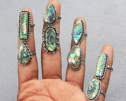 Abalone Shell Rings 2026 Designer Solid Brass Material Wholesale Lots Women's Silver Plated Unique Design Geometric Shape