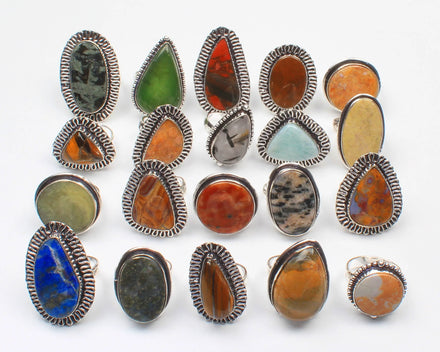 Indian Brass Silver Plated Healing Birthstone Assorted Ring For Women Wholesale Crystal Ring Assorted Multi Crystal Mixed Shape