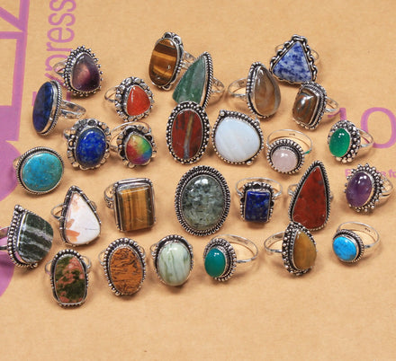 Assorted Crystals Mixed Shape Designer Boho Rings Vintage Design Wholesale Lots Crafted From Solid Brass Material Silver Plated