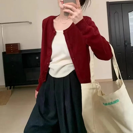 Women's Knit Cardigan - 2025 Spring/Fall New Collection Premium Cropped Open-Front Sweater Oversized Soft & Slim-Fit Cover-Up