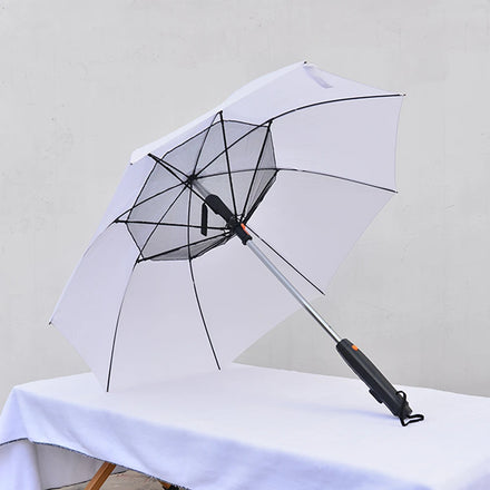 Business Umbrella with Cooling Fan - Black UV Sunshade Dual Use Rain & SunBattery-Powered Fan