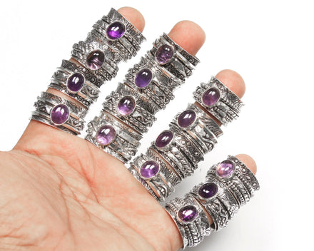 Brass Amethyst Crystals Spinner Ring Silver Plated Crystal Woman's Gemstone Rings Best Quality Women's Fashion Wholesale Jewelry